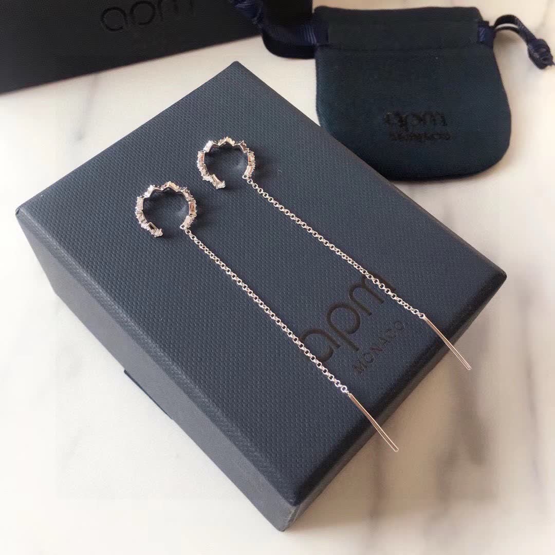 APM Monaco Silver Long Earrings with Cubic Zirconia